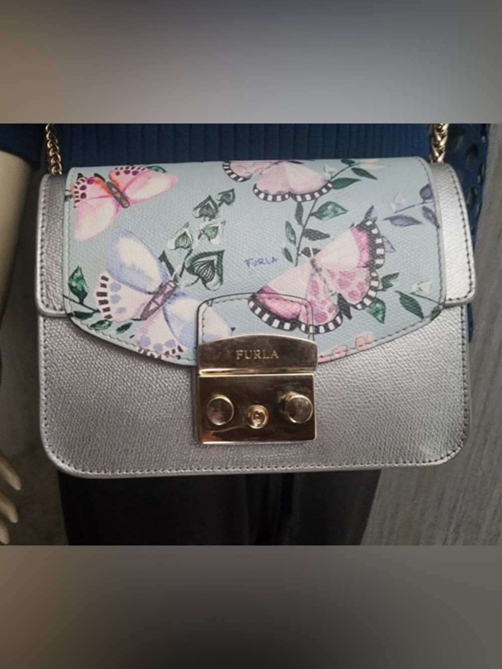 Furla Blue Faux Fur With Bonus colorful Butterfly Flap Crossbody - Picture 2 of 13